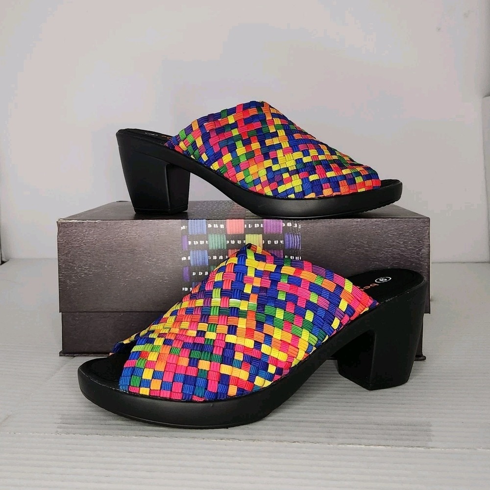 Bernie MevSun Texas Rainbow Stretch Basketweave Peep-toe Mule Sandal Women's 9
